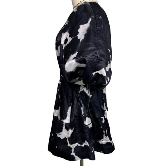 AJE Oxidised Puff-sleeved Cutout Linen-blend Mini Dress navy blue size US 2 AU 6 - Picture 8 of 16